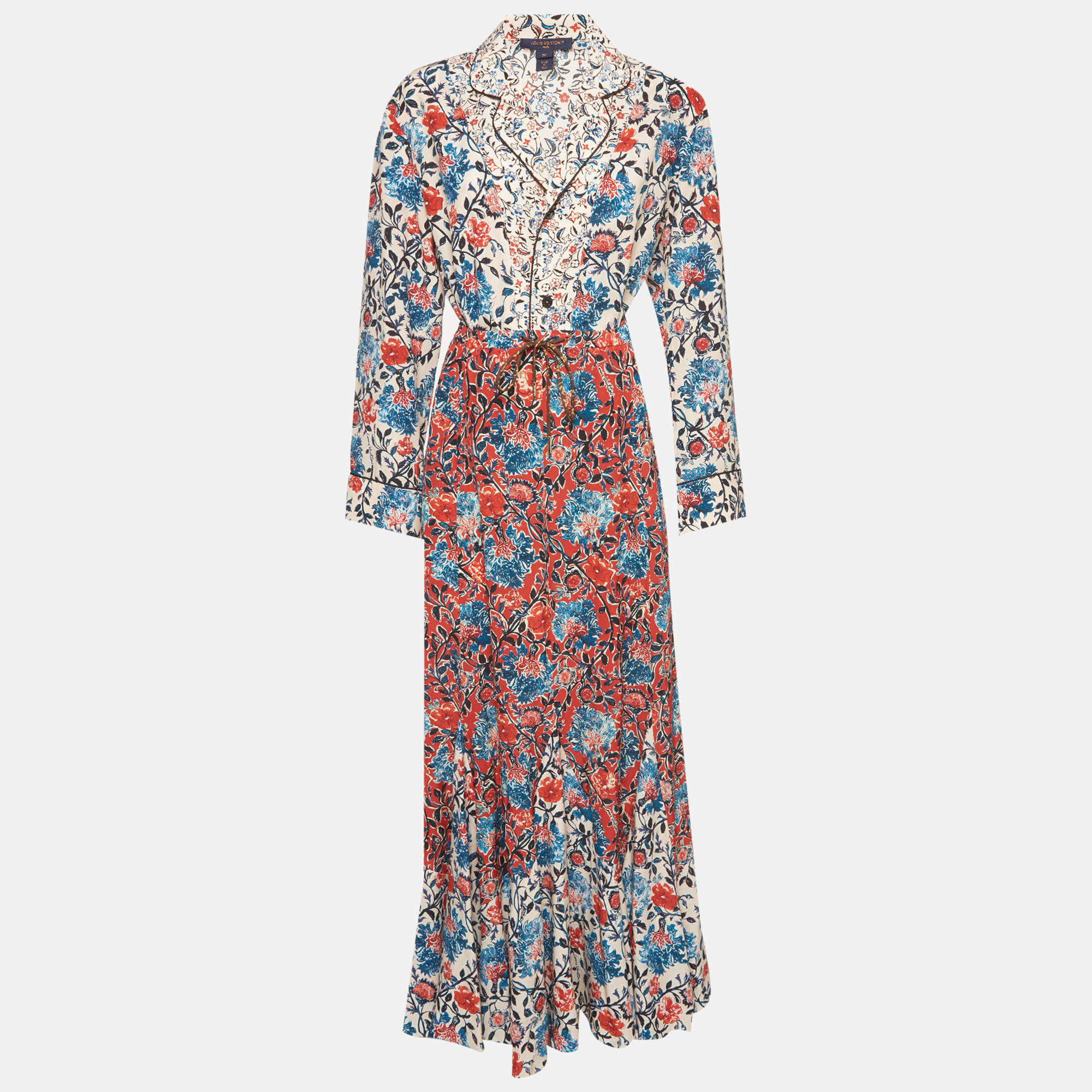 Pre Owned Louis Vuitton Multicolor  Floral Vine Crepe Top and Skirt Set S