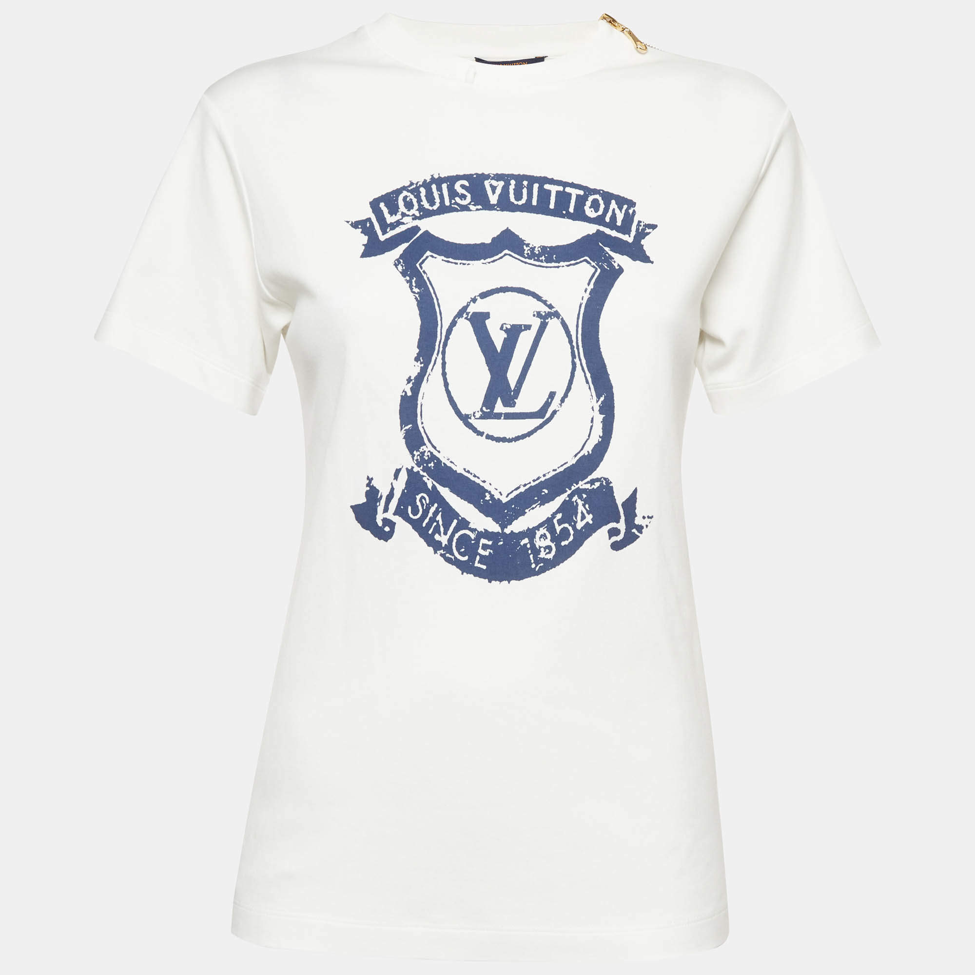 Pre Owned Louis Vuitton White Printed Jersey Short Sleeve T-Shirt S 