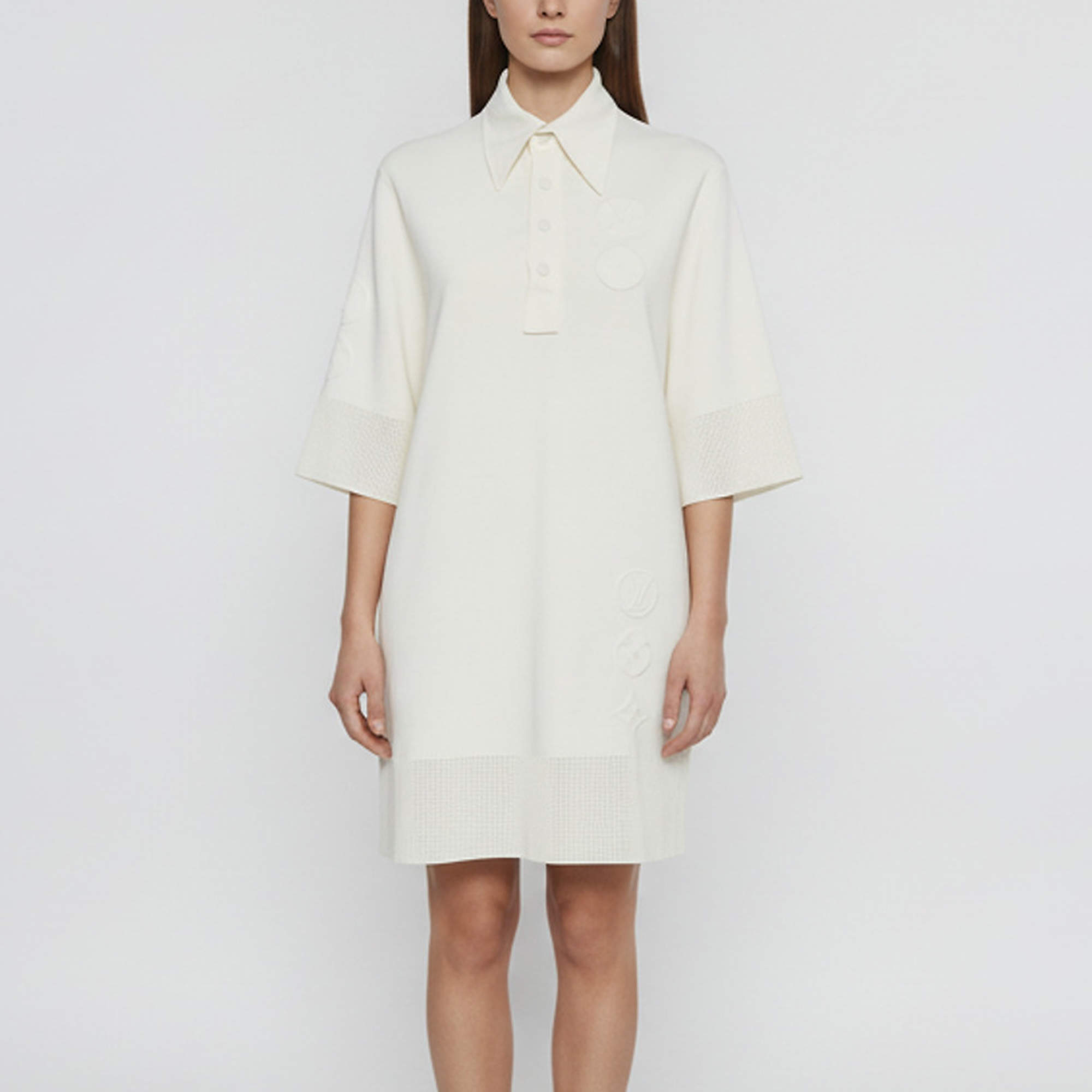 Pre Owned Louis Vuitton Cream Embossed Monogram Stretch Cotton Polo Dress S