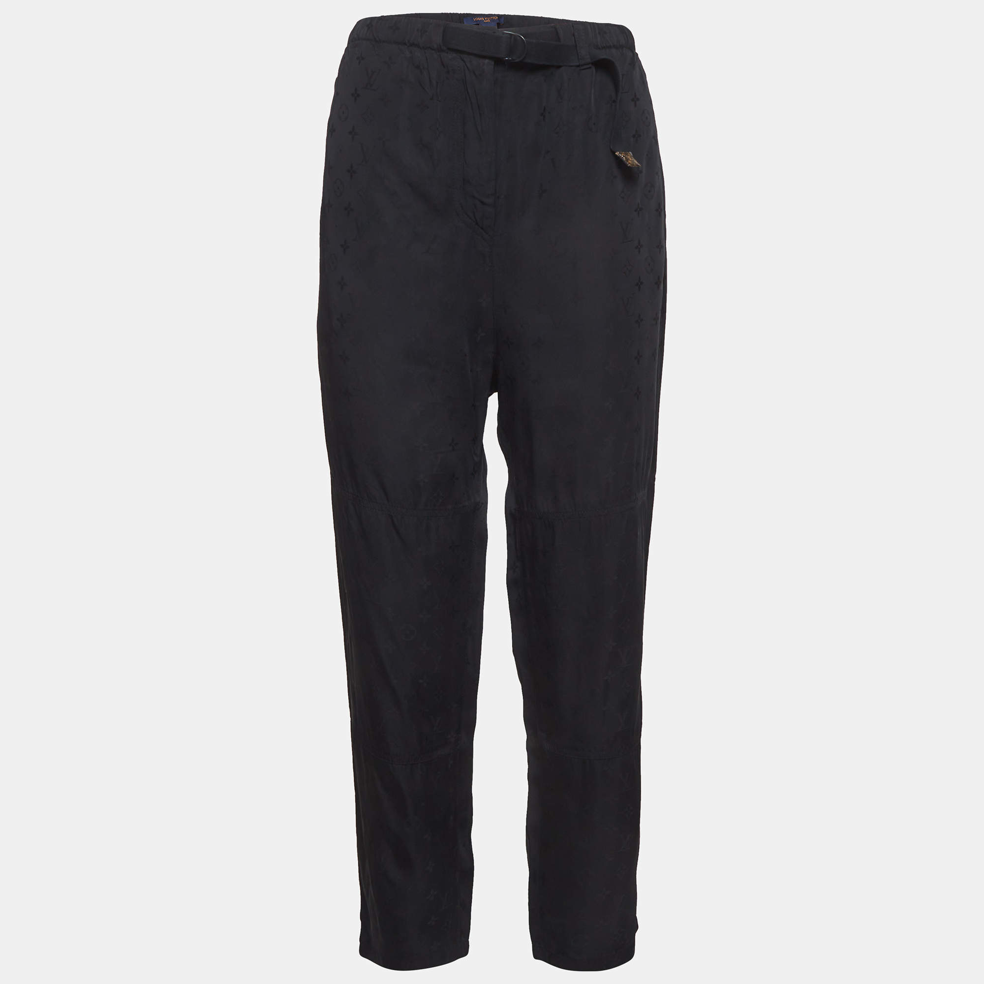 Pre Owned Louis Vuitton Black Monogram Satin Track Pants M