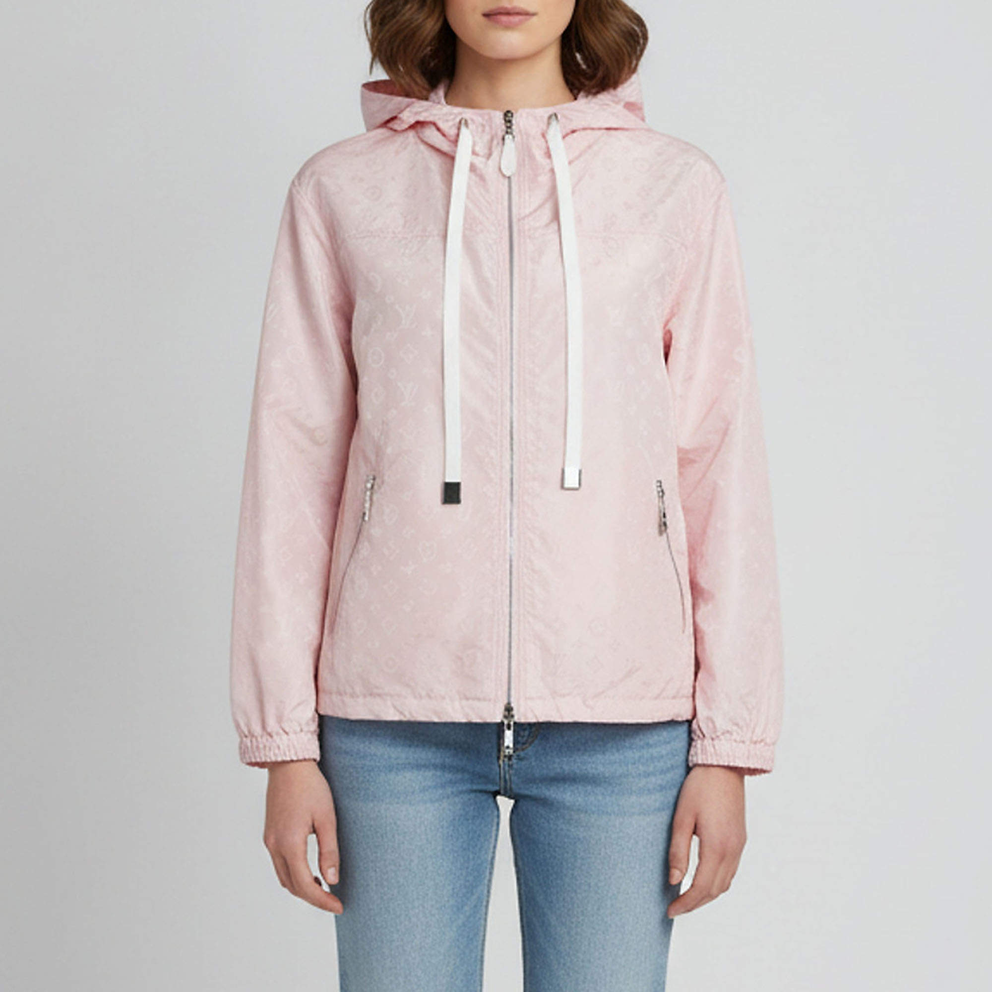 Pre Owned Louis Vuitton Pink Monogram Silk Blend Hooded Jacket M