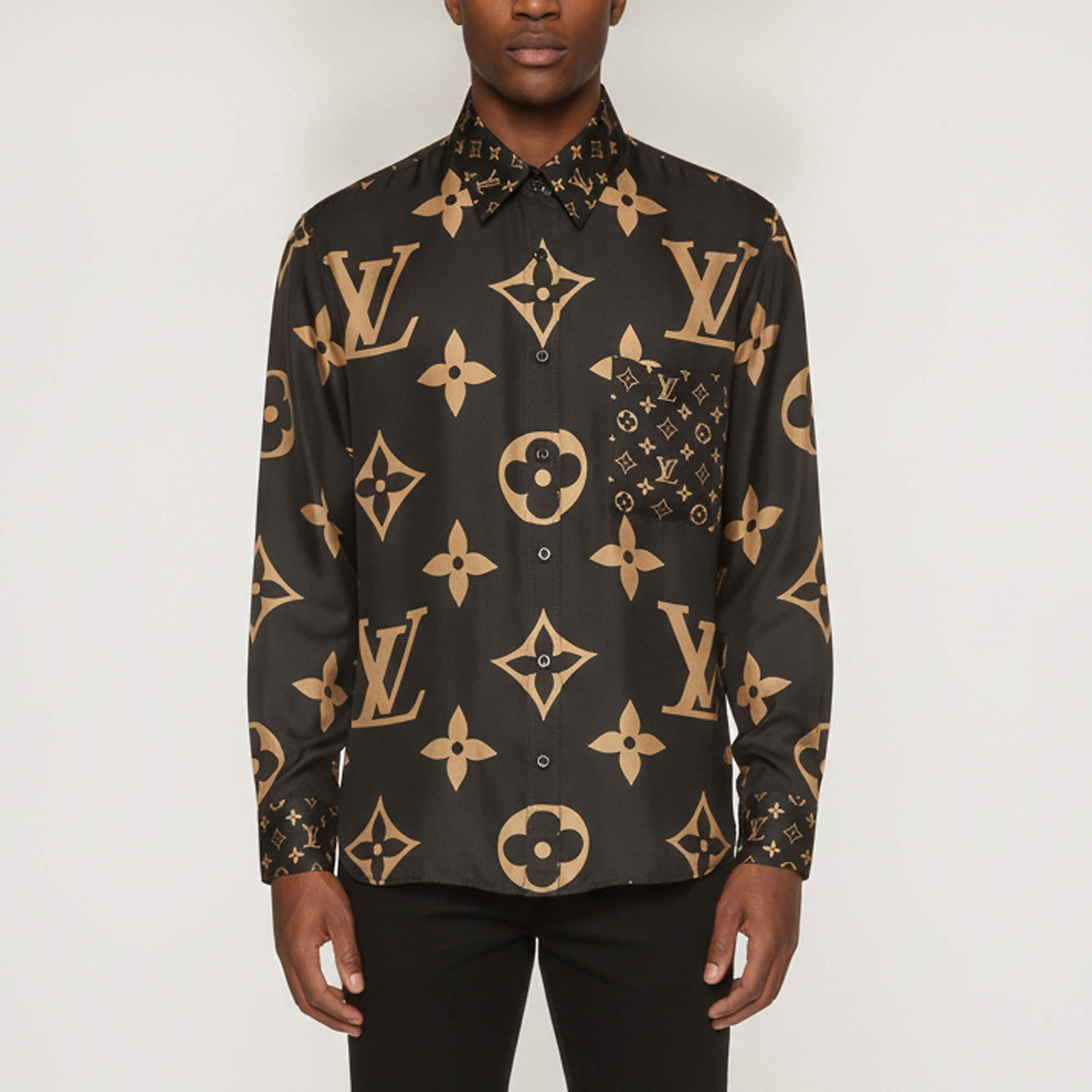 Pre Owned Louis Vuitton Black Monogram Print Silk Button Up Shirt S