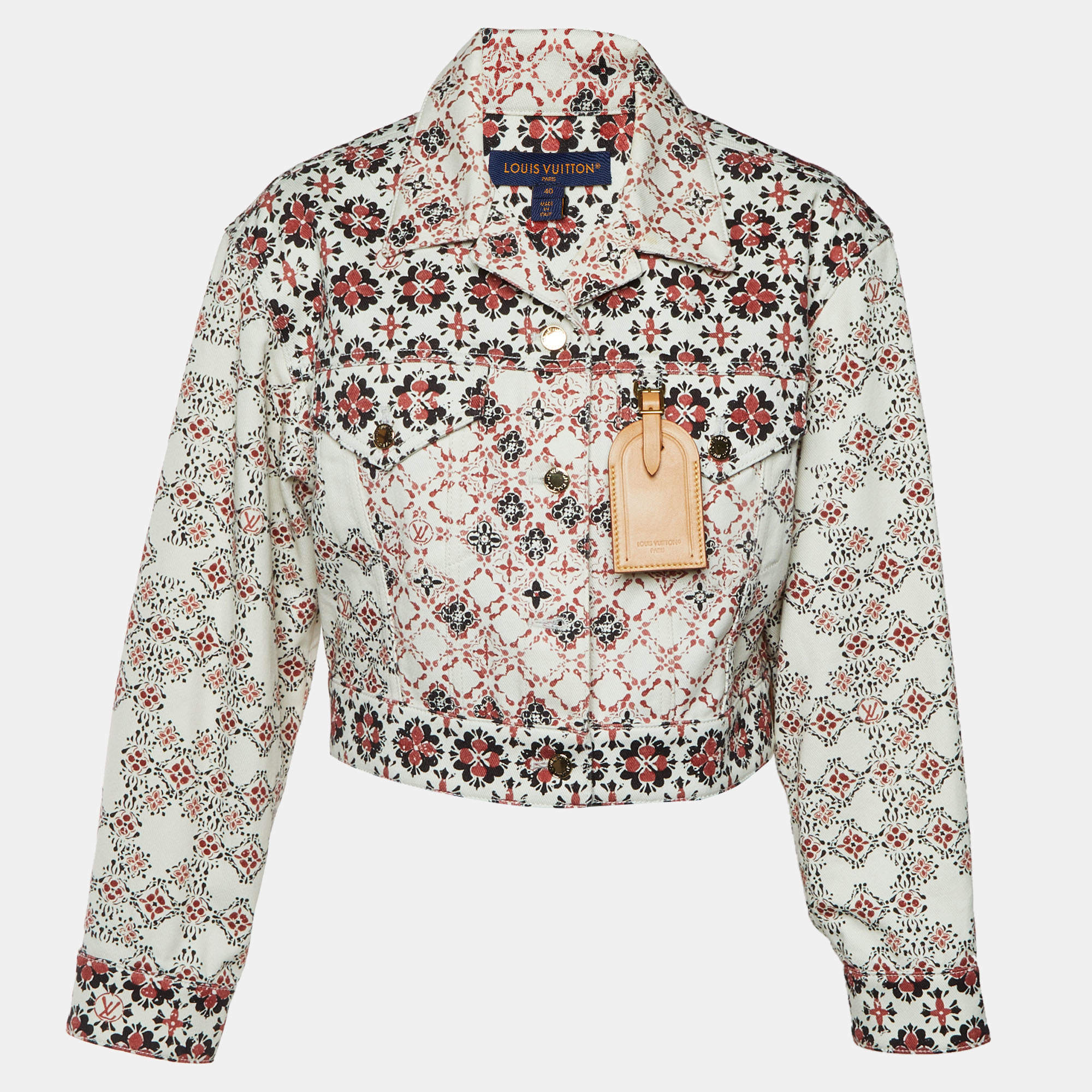 Pre Owned Louis Vuitton White Floral Monogram Print Denim Jacket M