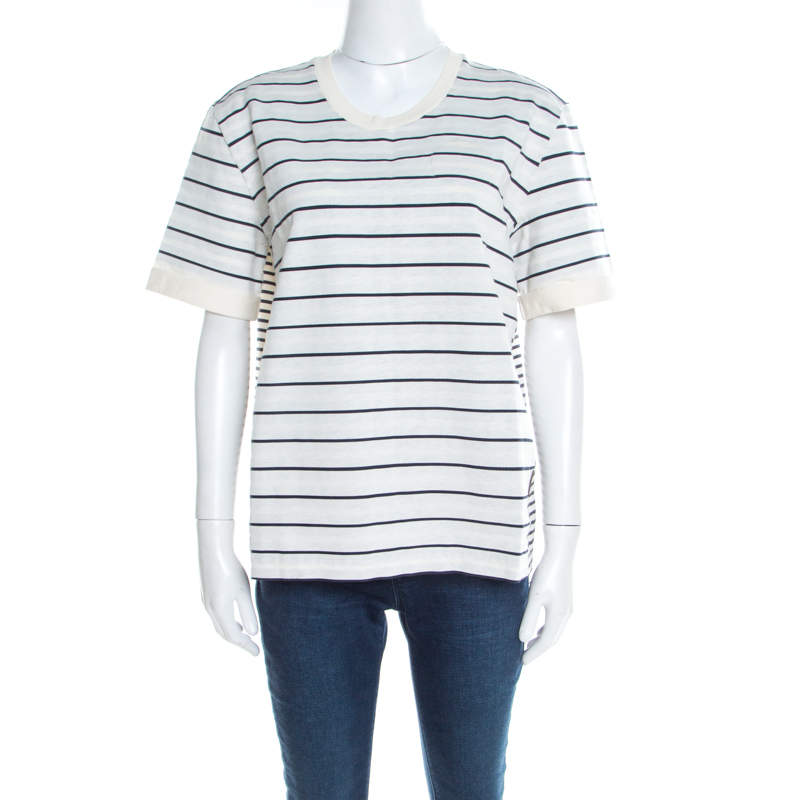 Louis Vuitton White and Navy Blue Striped Jersey Short Sleeve T-Shirt XL