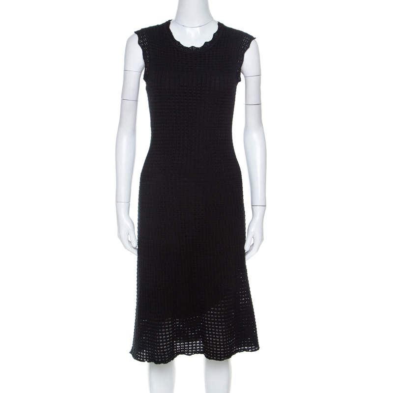 Louis Vuitton Black Crochet Knit Sleeveless Midi Dress S 