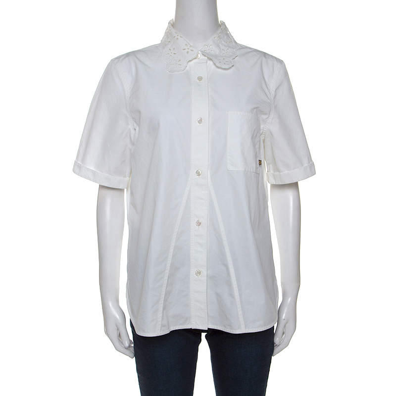 Faial Ung dame Grisling Louis Vuitton White Cotton Embroidered Collar Short Sleeve Shirt L Louis  Vuitton | TLC