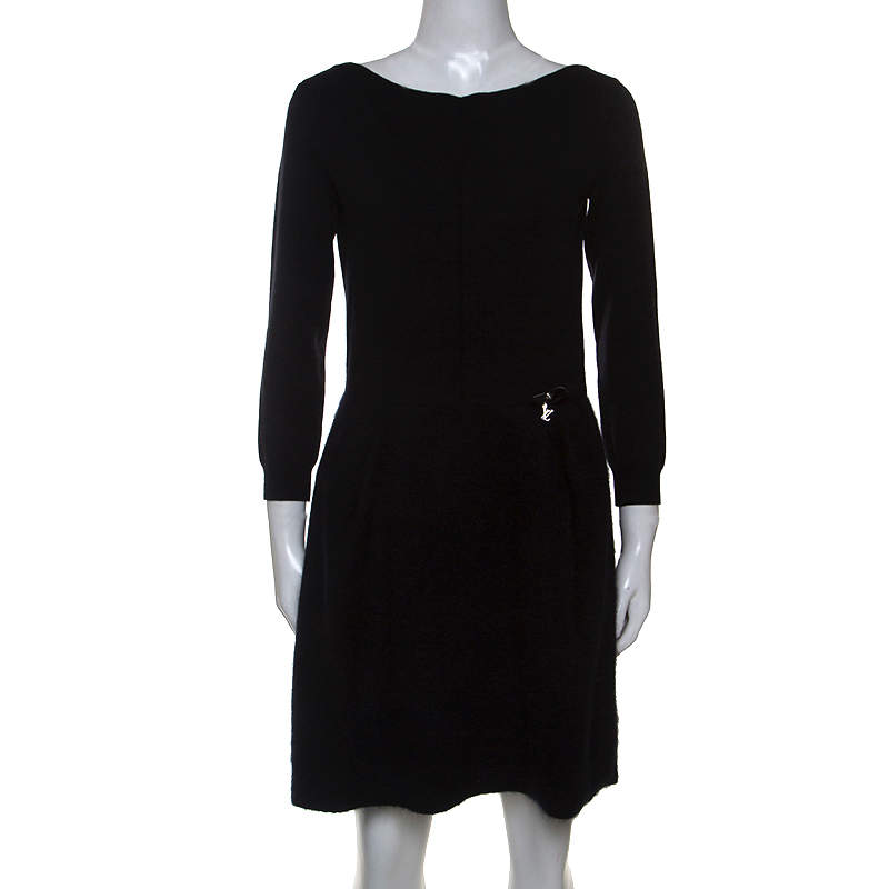 Louis Vuitton Black Wool and Mohair Blend Long Sleeve Dress M