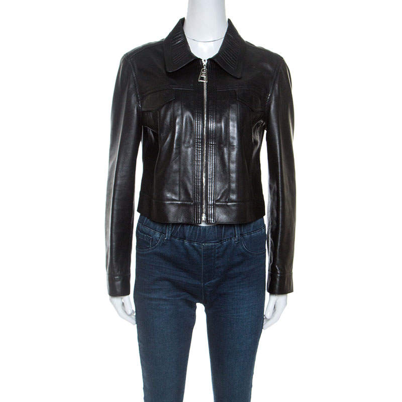 Louis Vuitton Black Leather Cropped Zip Front Jacket M Louis Vuitton | TLC