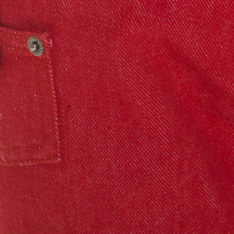 Louis Vuitton Red Denim Logo Tape Detail Cropped Jeans M Louis