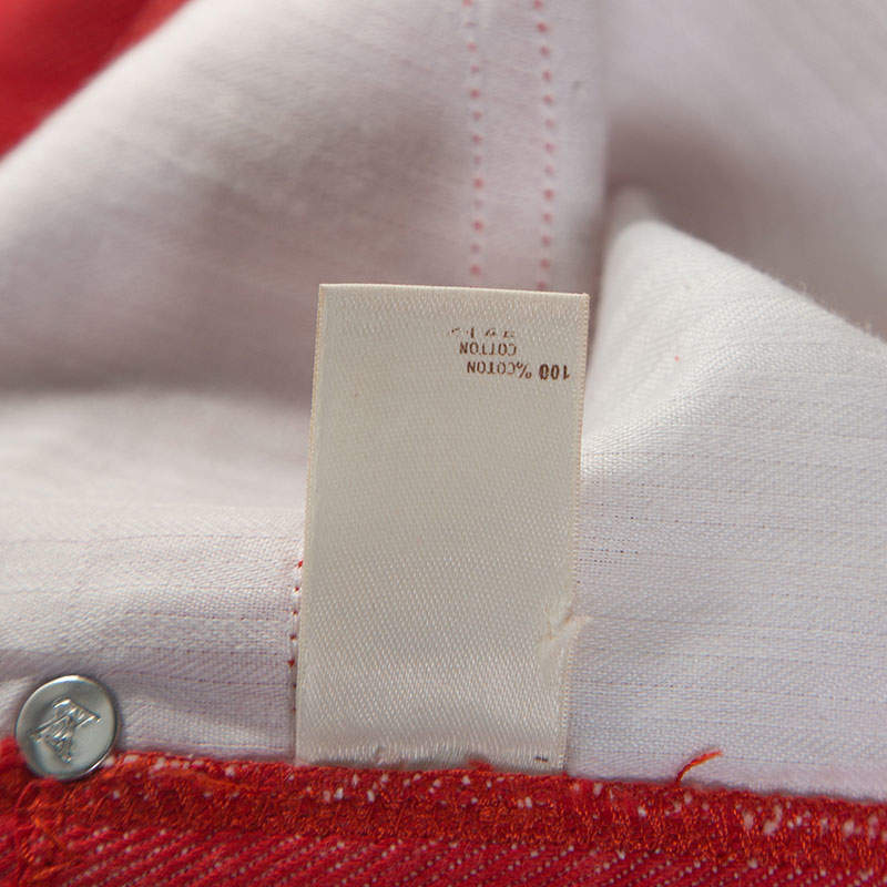 Louis Vuitton Red Denim Logo Tape Detail Cropped Jeans M Louis