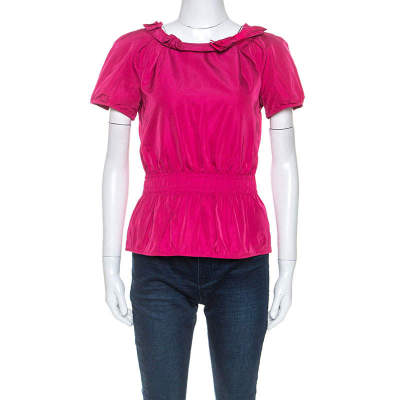 Louis Vuitton Pink Coated Silk Elasticized Waist Top M