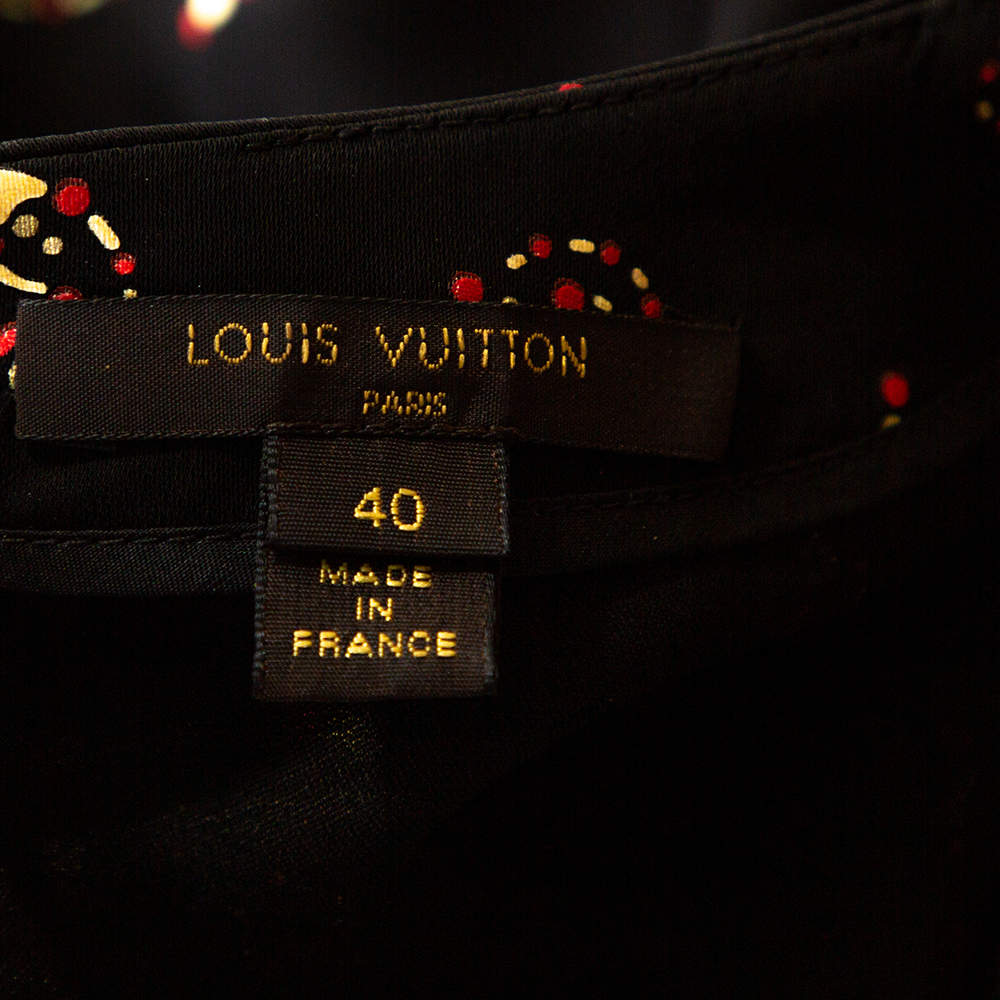 Louis Vuitton Black Floral Print Crepe Ruffled Dress M Louis