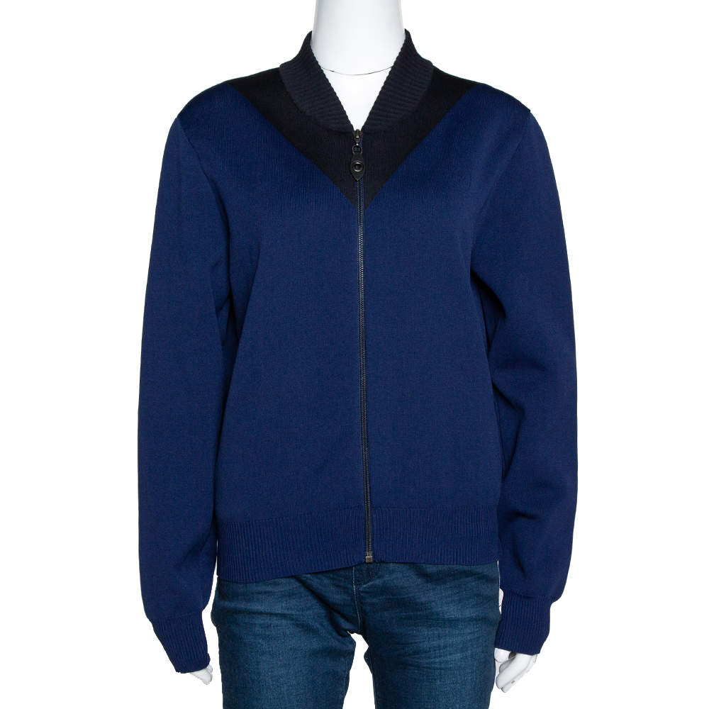 Louis Vuitton Navy & Black Wool Blend Zip Front Cardigan L