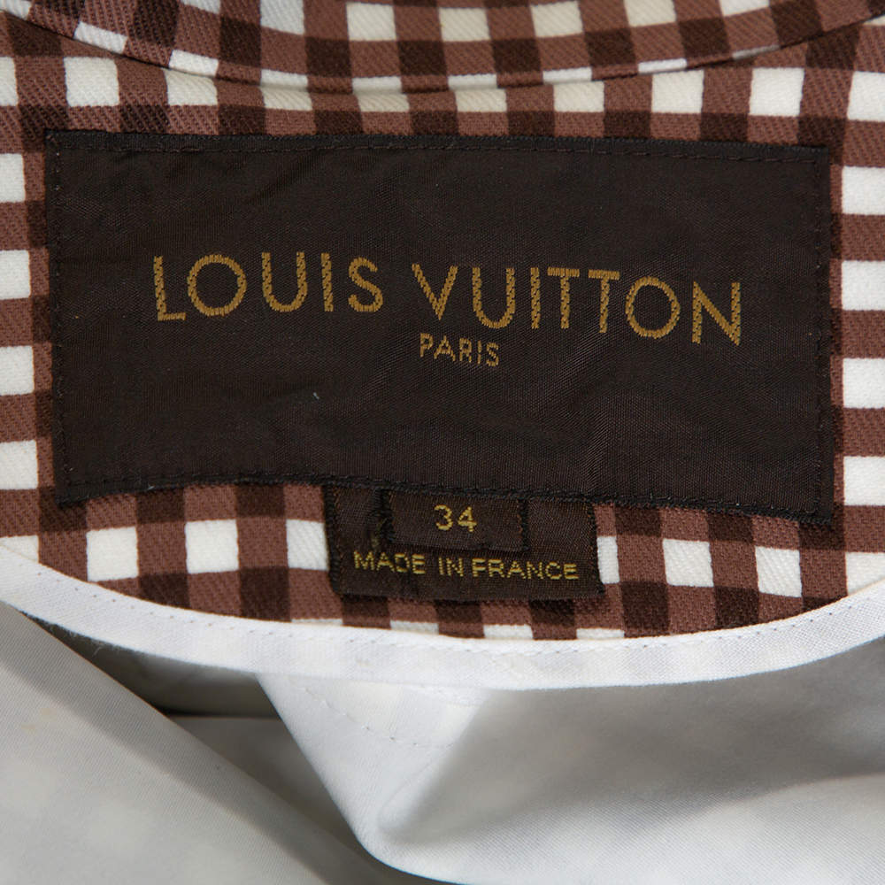 Louis Vuitton Brown Gingham Check Detachable Sleeve Short Coat S Louis  Vuitton