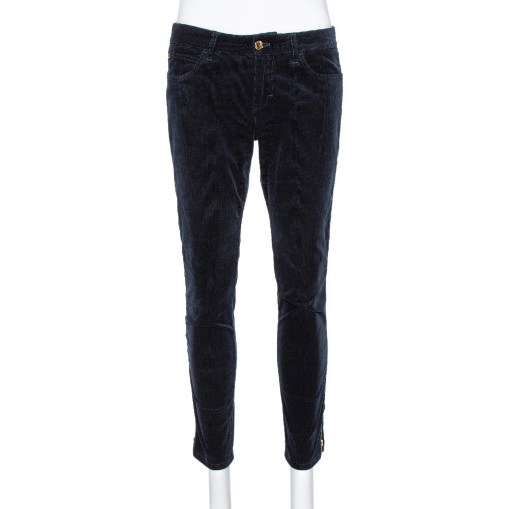 Louis Vuitton Navy Blue Corduroy Side Zip Detail Pants M