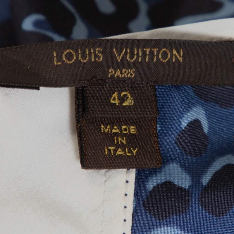 Louis Vuitton Dark Blue Leopard Print Silk Contrast Trim Blouse L