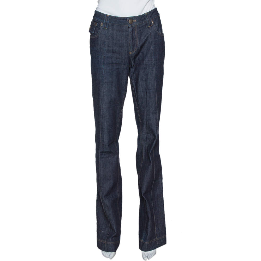 Pre Owned Louis Vuitton Dark Blue Stretch Denim Straight Leg Jeans M