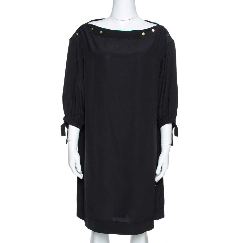 Pre Owned Louis Vuitton Black Silk Button Detail Tunic M