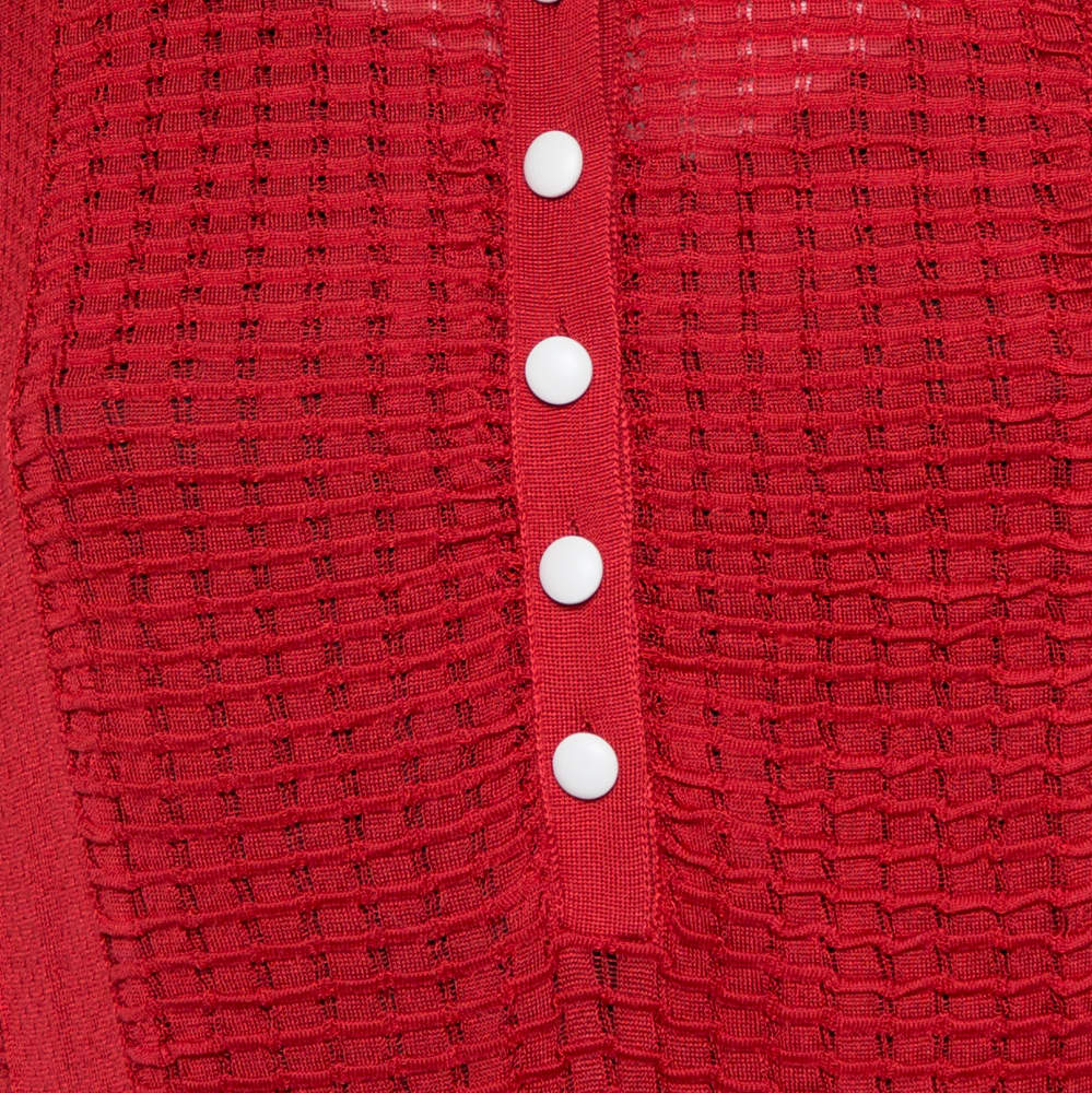 Louis Vuitton Red Rib Silk Knit Cinched Waist Dress L Louis Vuitton