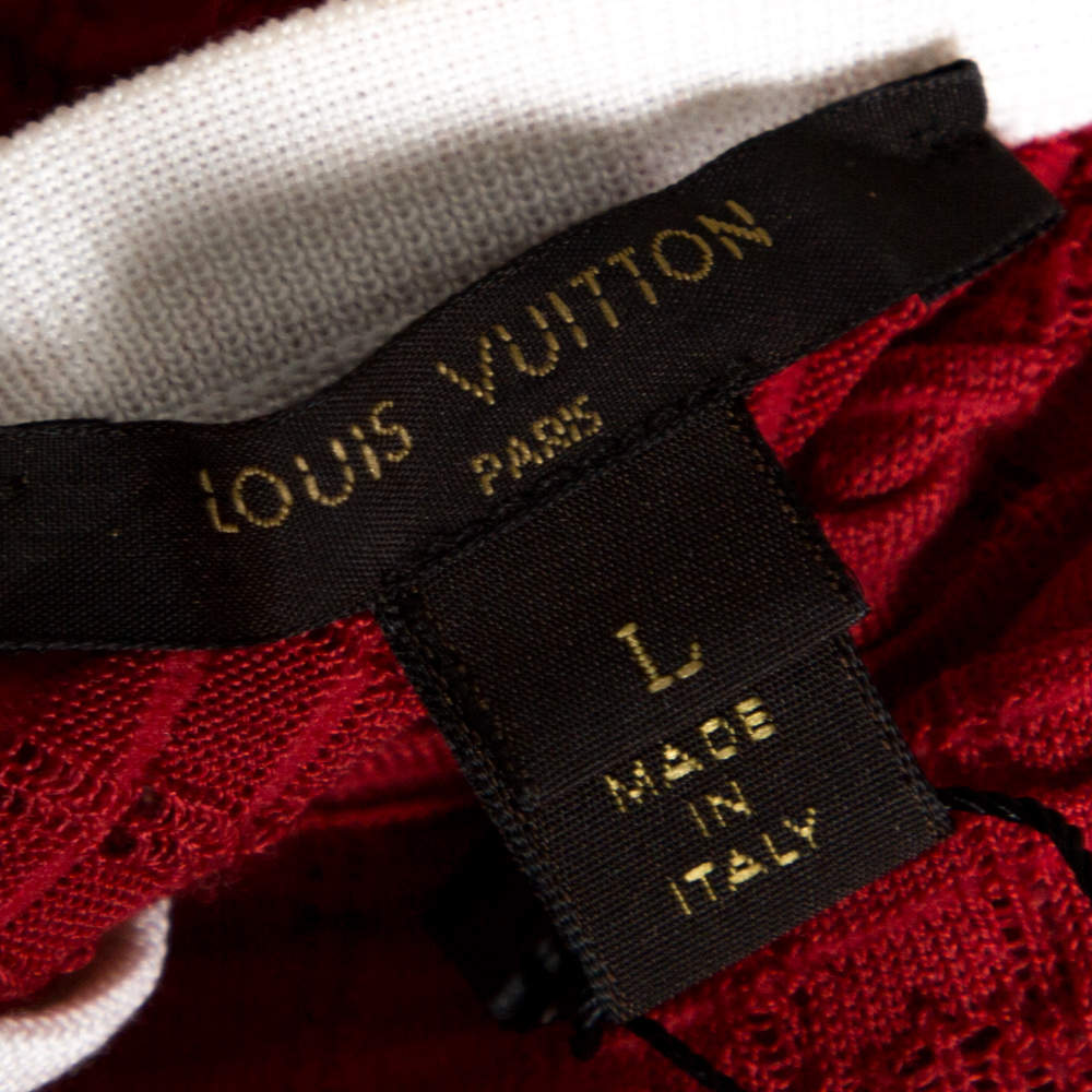 Louis Vuitton Red Rib Silk Knit Cinched Waist Dress L Louis Vuitton