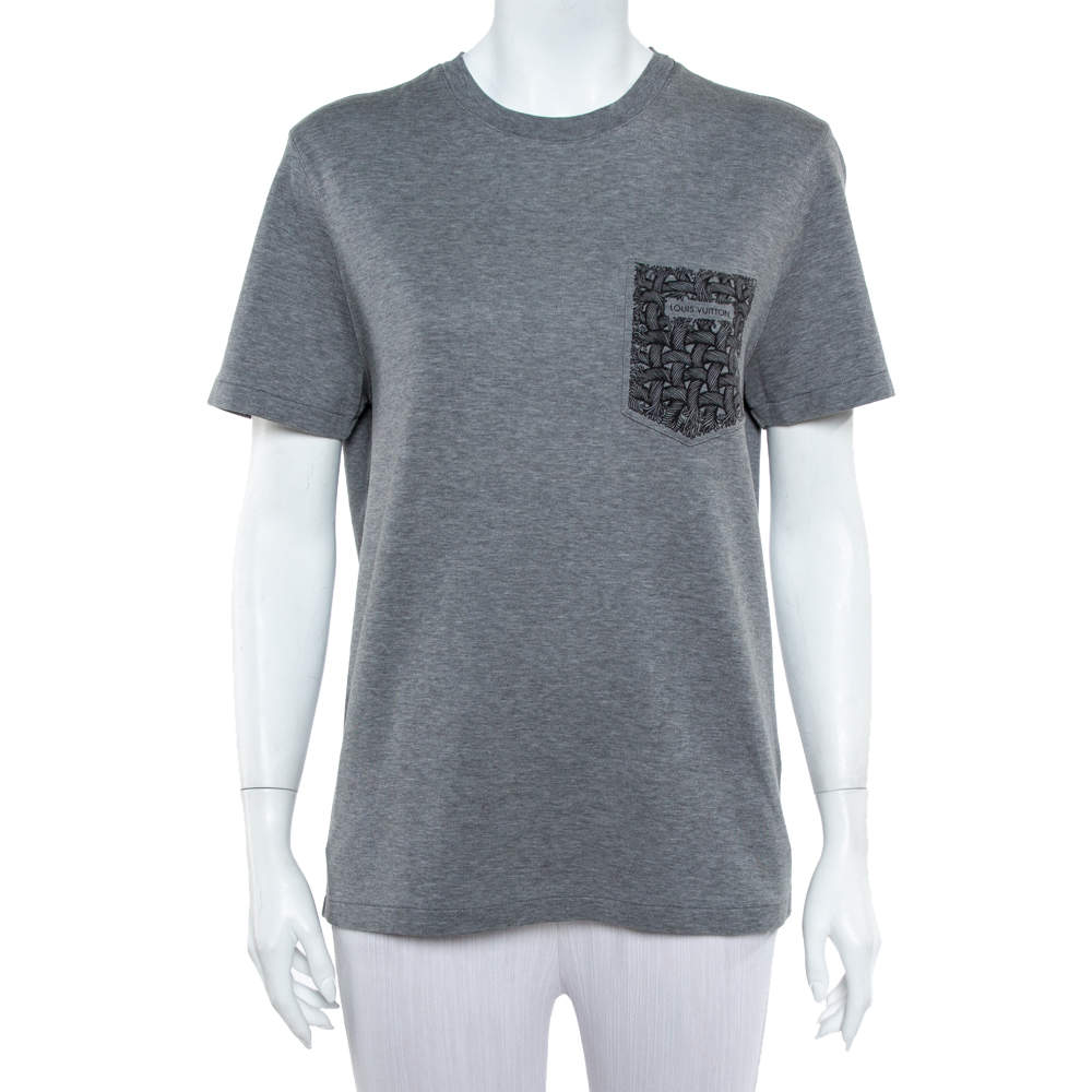 Pre Owned Louis Vuitton Grey Cotton Pocket Print Detail T Shirt S