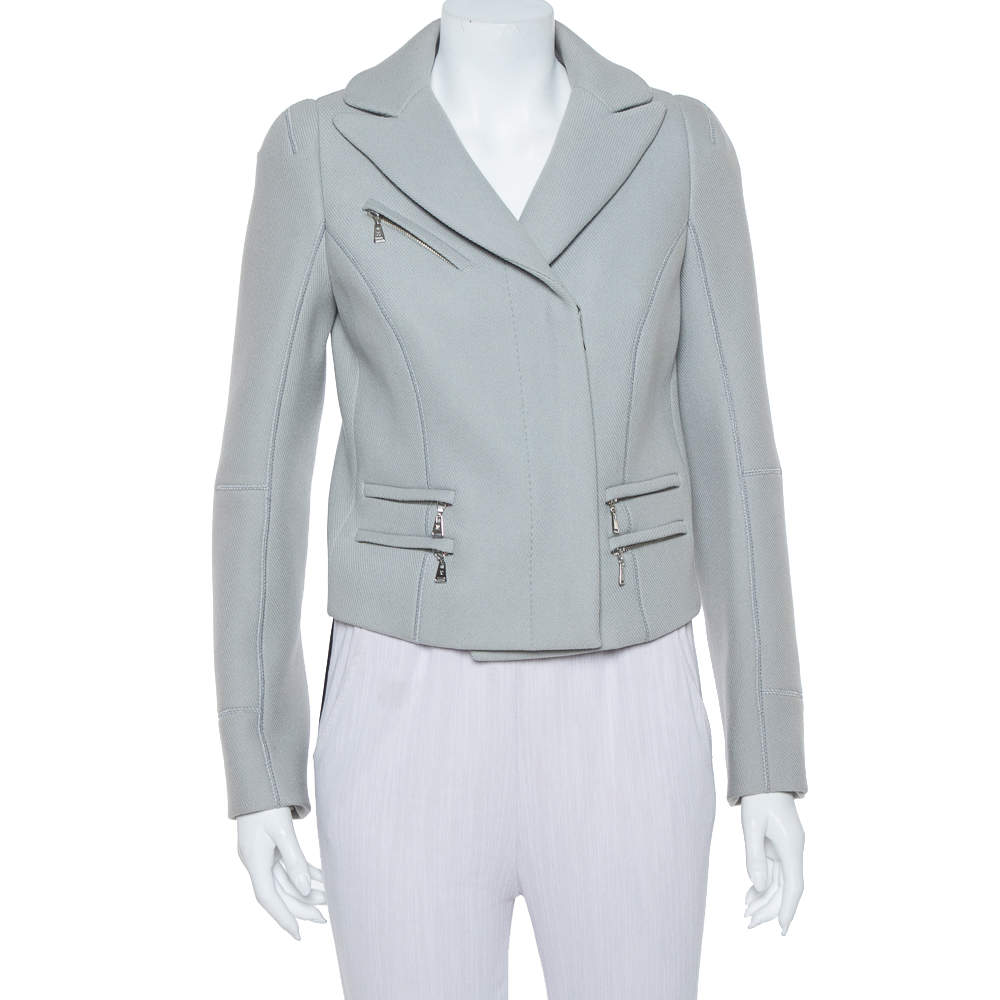 Louis Vuitton Grey Wool Zipper Front Cropped Blazer M