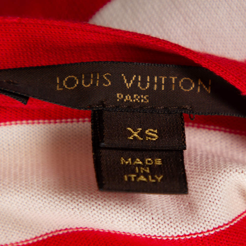 Louis Vuitton Red & Cream Striped Cotton Knit Pearl Button Front