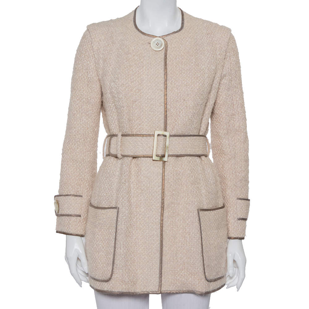 Louis Vuitton Cream Wool & Mohair Button Front Belted Jacket M