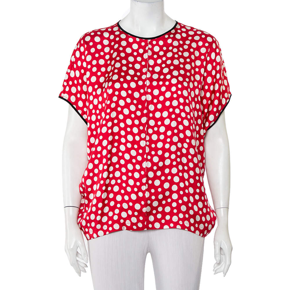 Louis Vuitton X Yayoi Kusama Red Polka Dot Contrast Trim Oversized Top M