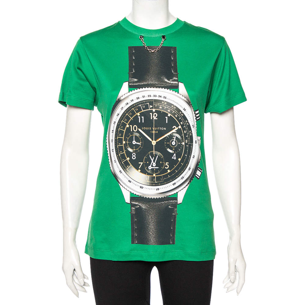 Louis Vuitton Green Printed Jersey Chain Detail Short Sleeve T-Shirt S