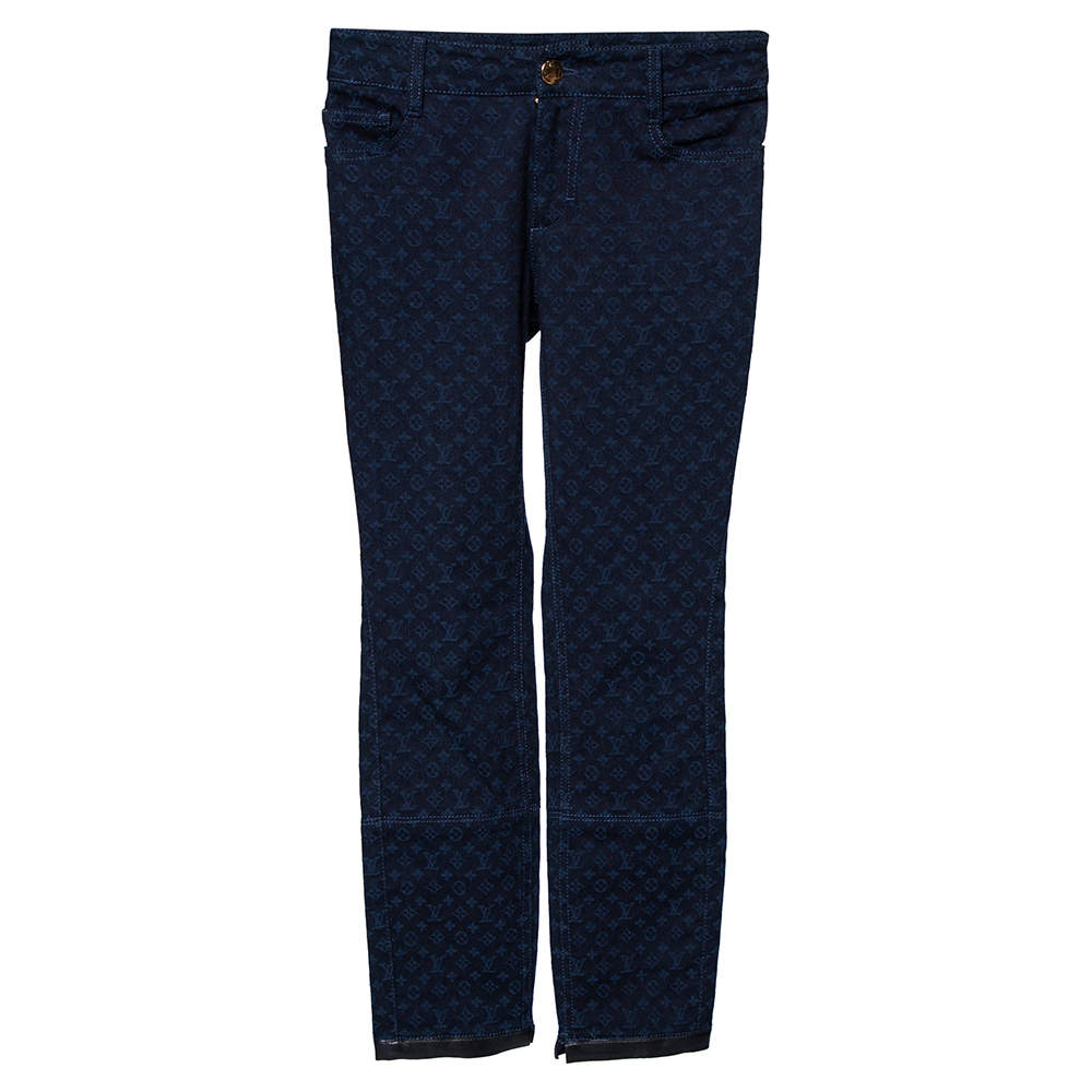 Louis Vuitton Navy Blue Monogram Jacquard Denim Jeans S