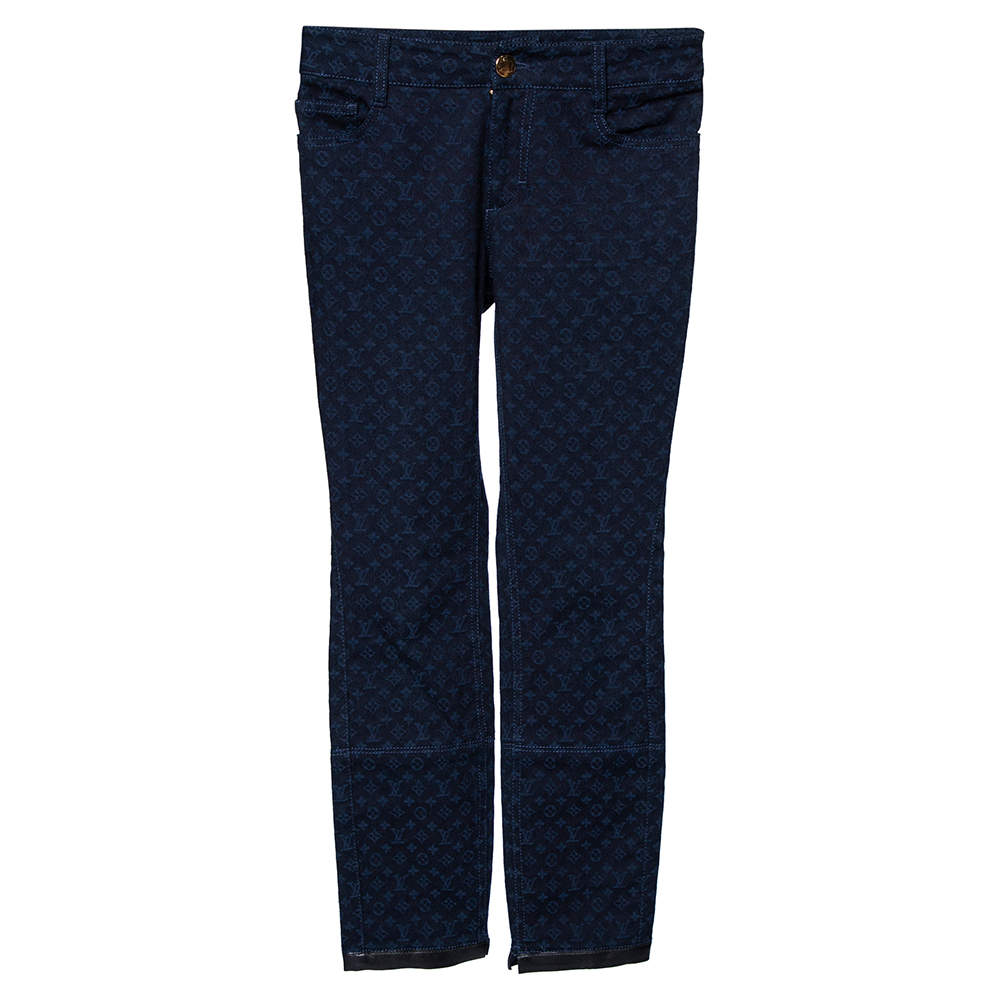 Pre Owned Louis Vuitton Navy Blue Monogram Jacquard Denim Jeans S