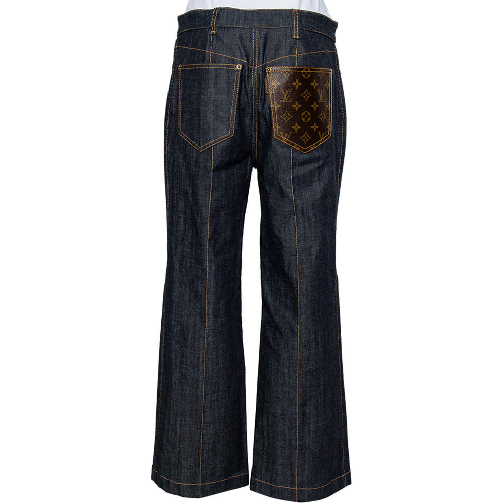 Louis Vuitton Navy Blue Denim Patch Pocket Detail Flared Leg Cropped Jeans  L Louis Vuitton