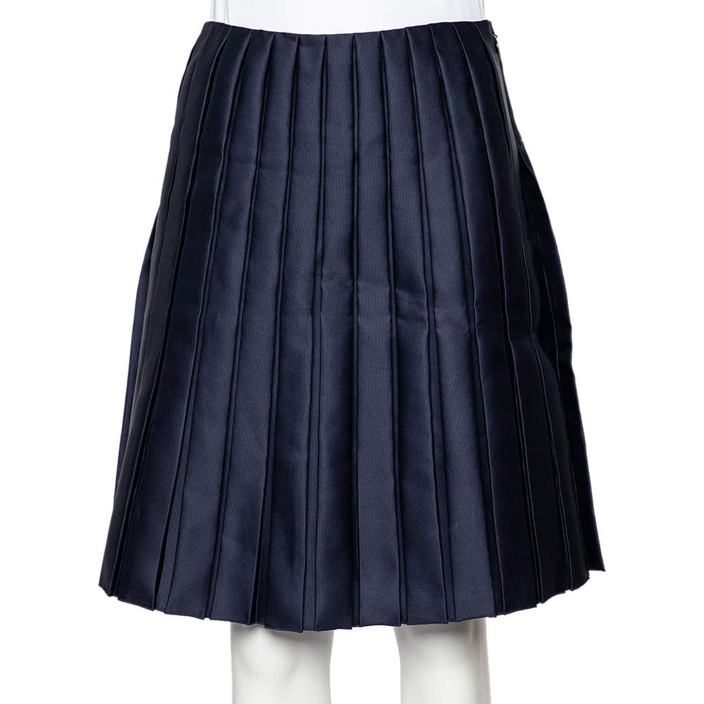 Pre Owned Louis Vuitton Navy Blue Silk Pleated Mini Skirt S