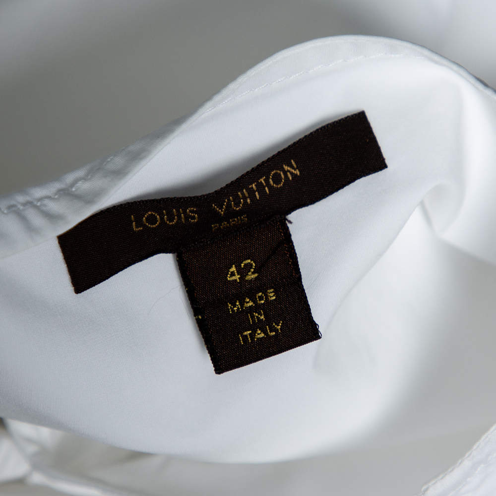 Louis Vuitton White Cotton Neck Tie Detail Button Front Shirt L