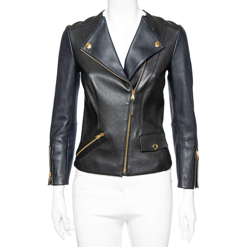 Louis Vuitton Black Leather Zip Front Jacket S