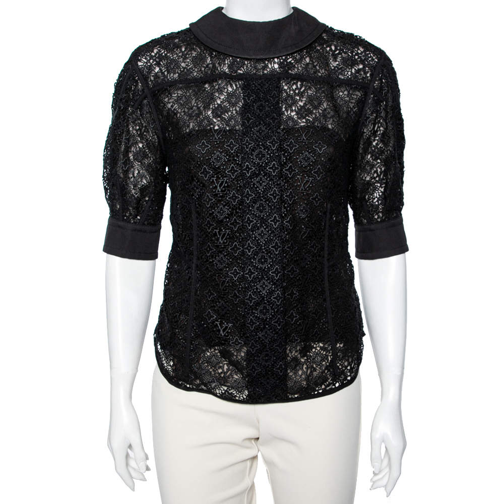 Louis Vuitton Black Lace Button Back Detail Top M