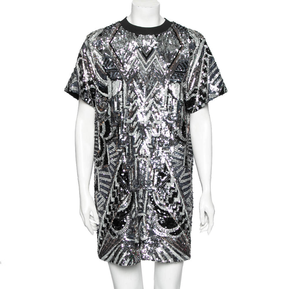 Louis Vuitton Monochrome Sequin Embellished T-Shirt Dress M