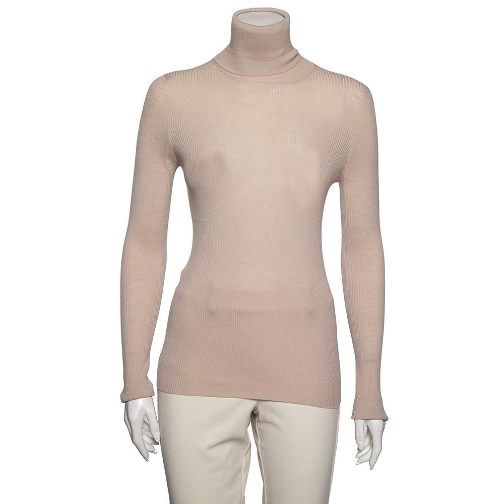 Louis Vuitton Beige Rib Knit Turtleneck Sweater M