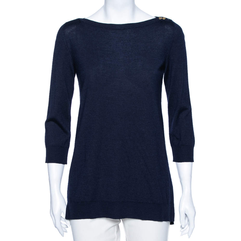 Pre Owned Louis Vuitton Navy Blue Wool Crew Neck Sweater M