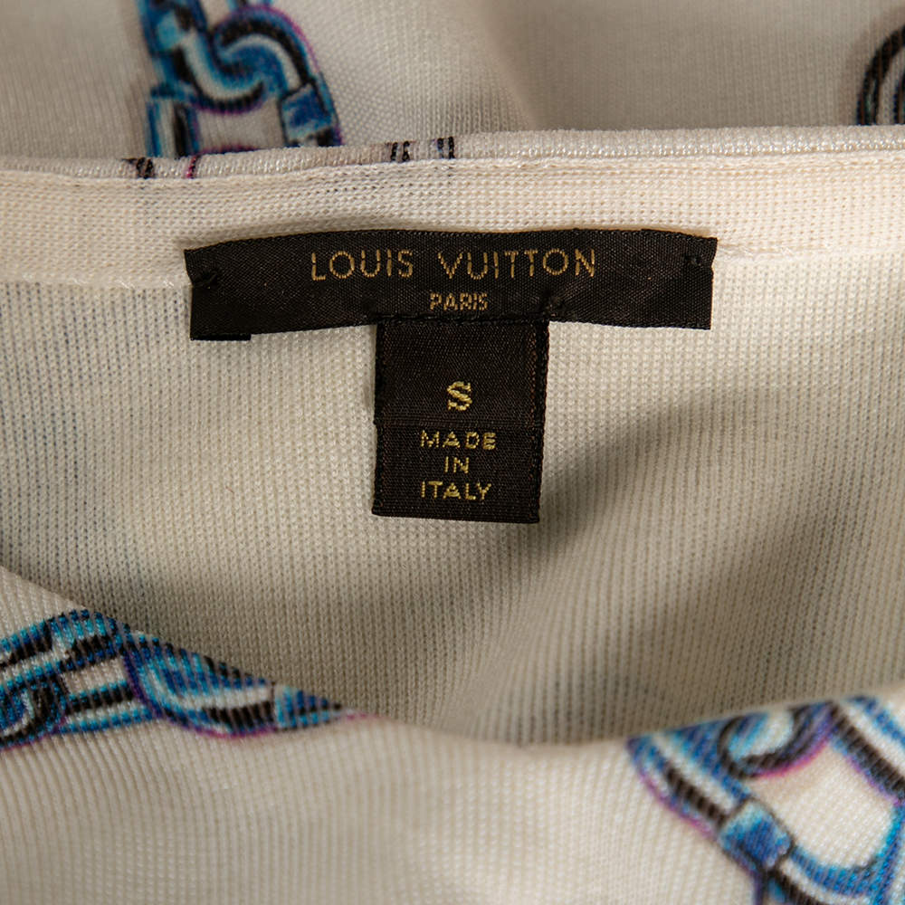 Louis Vuitton White Chain Printed Wool Short Sleeve Dress S Louis Vuitton