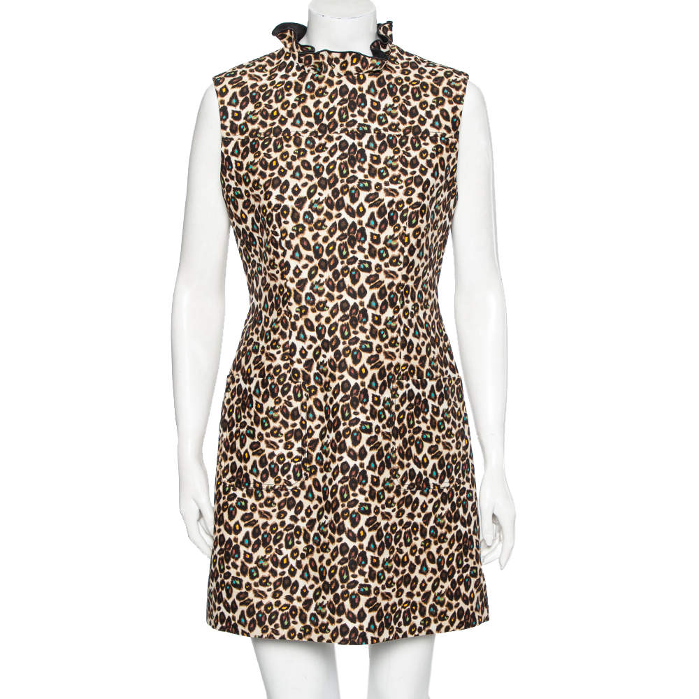 Pre Owned Louis Vuitton Multicolor Printed Wool Ruffle Trim Detail Dress M
