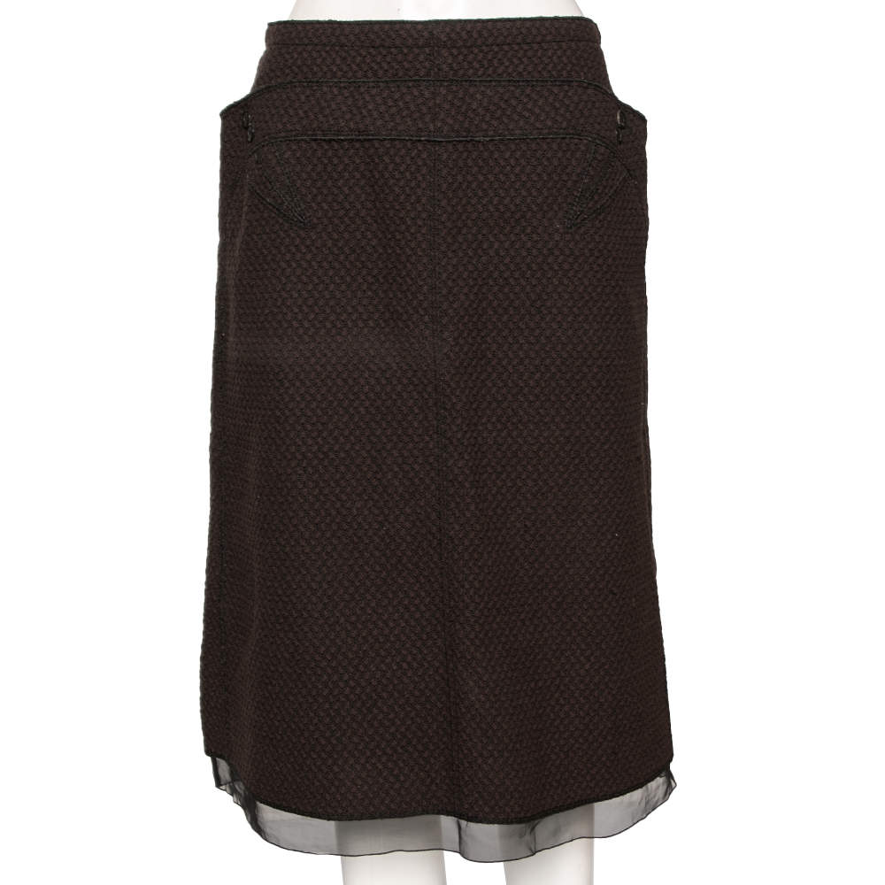 Louis Vuitton Brown Textured Wool Midi Skirt M