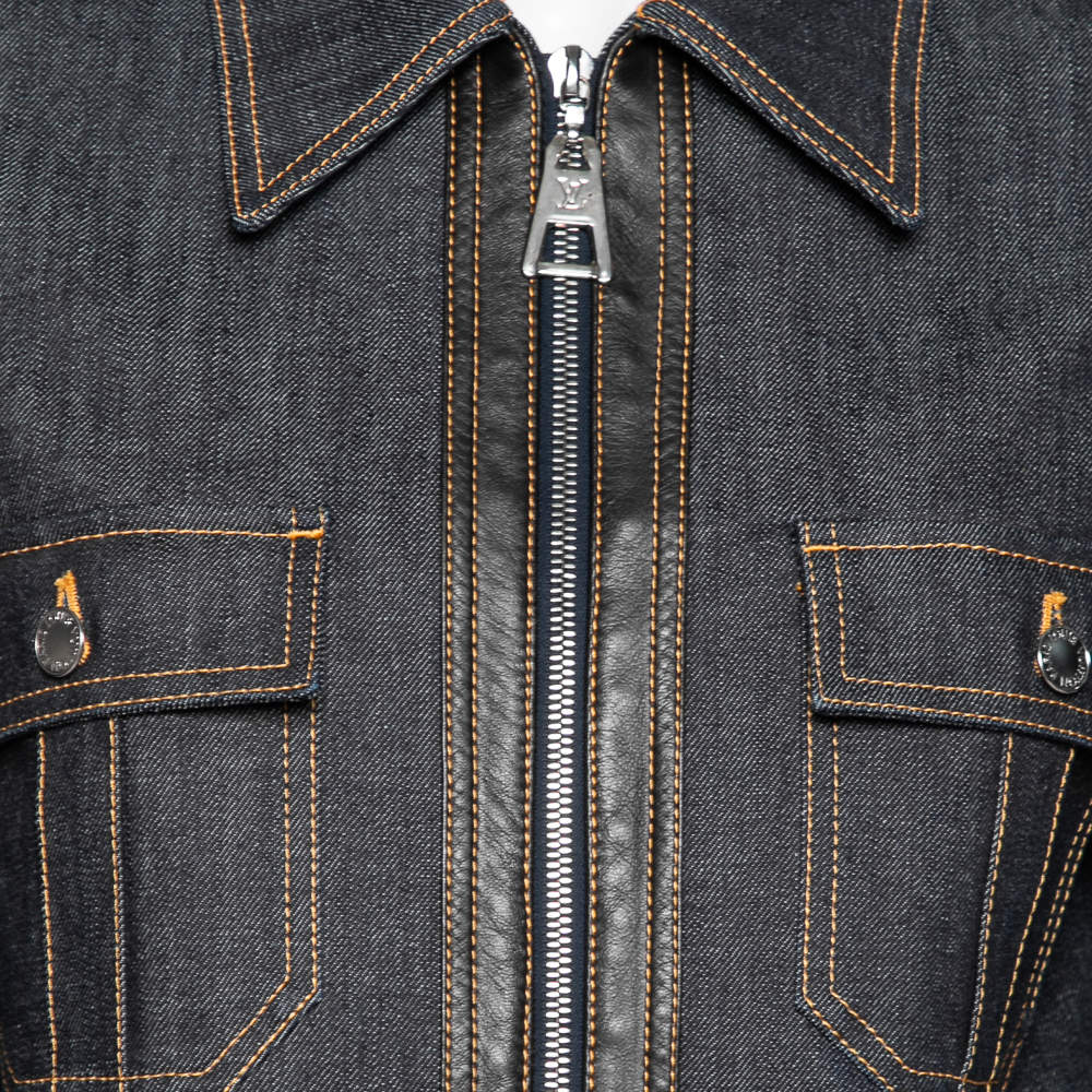 Louis Vuitton Blue Sateen Rib Knit Trimmed Zip Front Jacket L Louis Vuitton