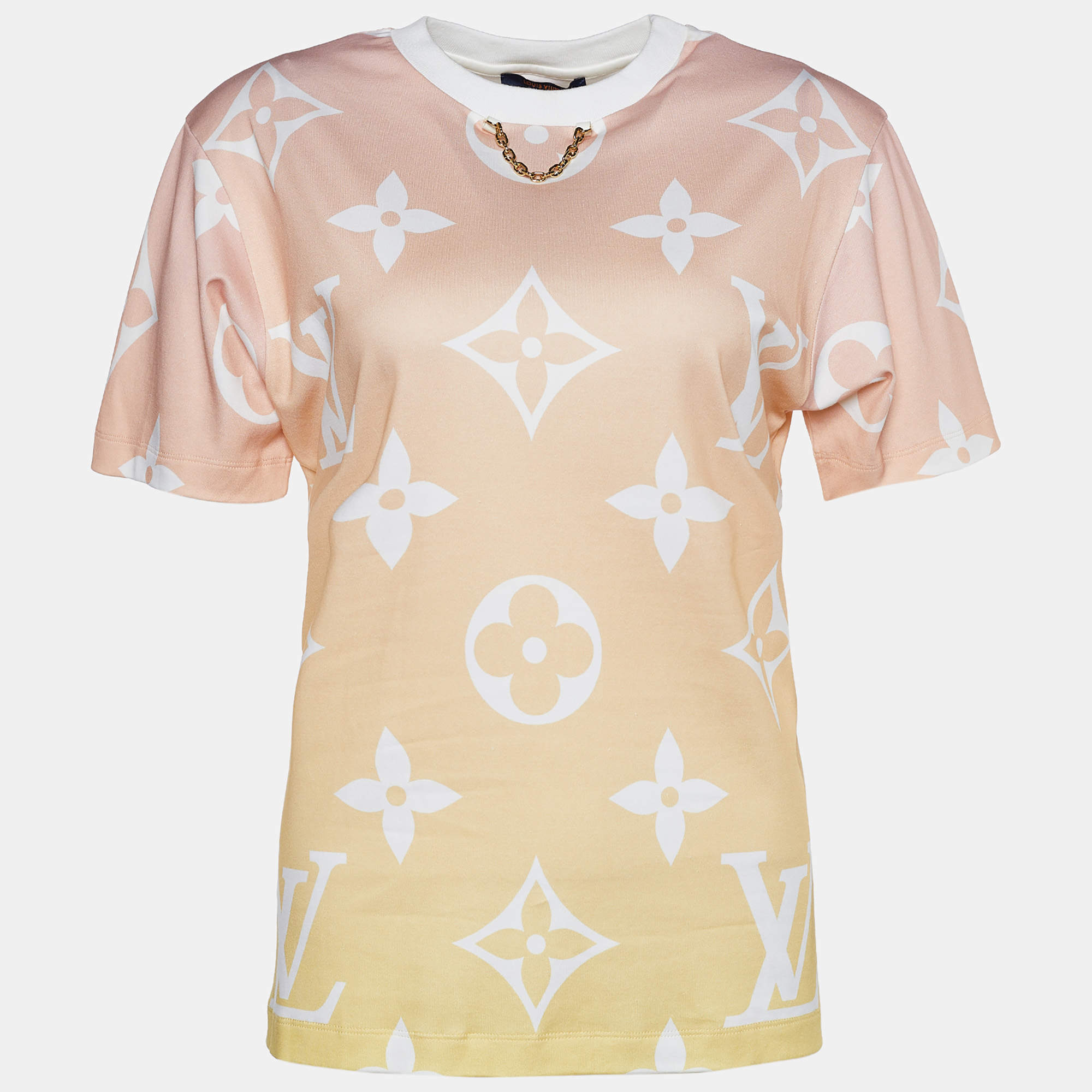 Pre Owned Louis Vuitton Orange/Yellow Gradient Monogram Print Cotton Sunrise T-Shirt M