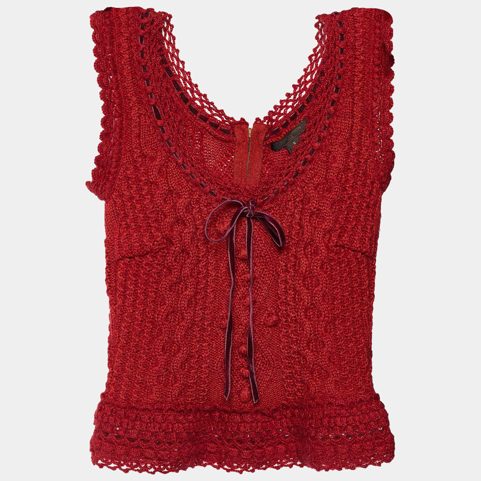 Louis Vuitton Red Wool & Cashmere Knit Sleeveless Sweater S