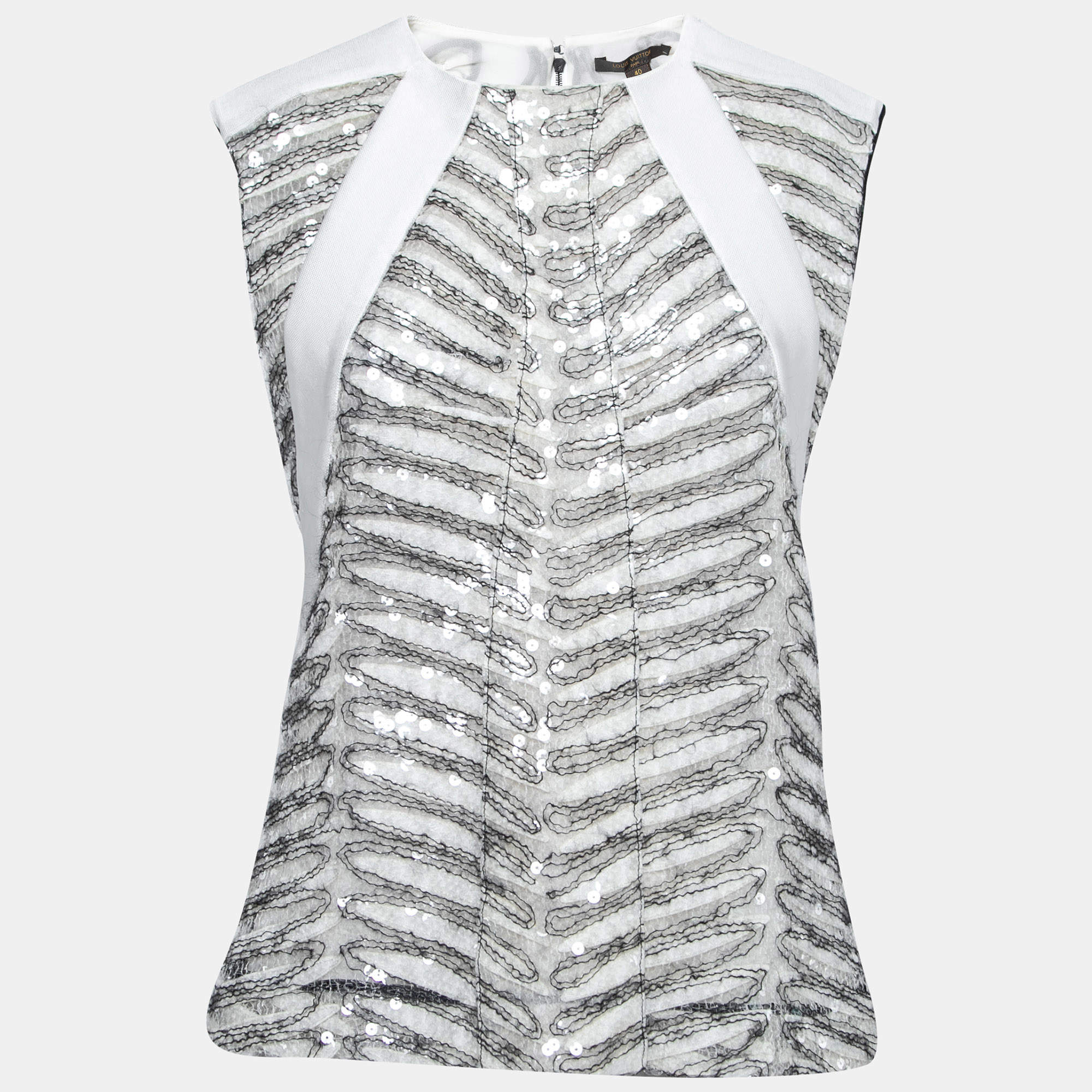 Louis Vuitton White Mohair Sequin Embellished Cut Sleeve Top M