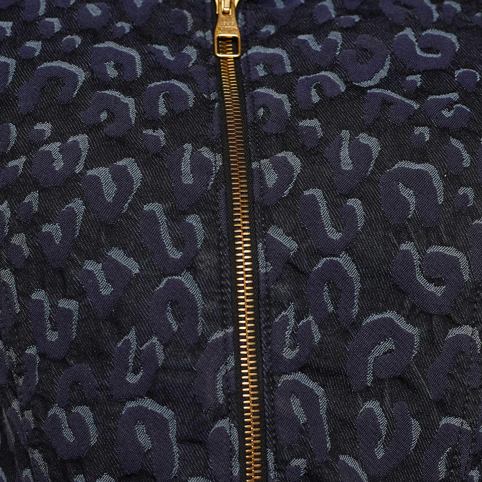 Louis Vuitton Navy Blue Leopard Pattern Denim Zip Front Dress L Louis  Vuitton