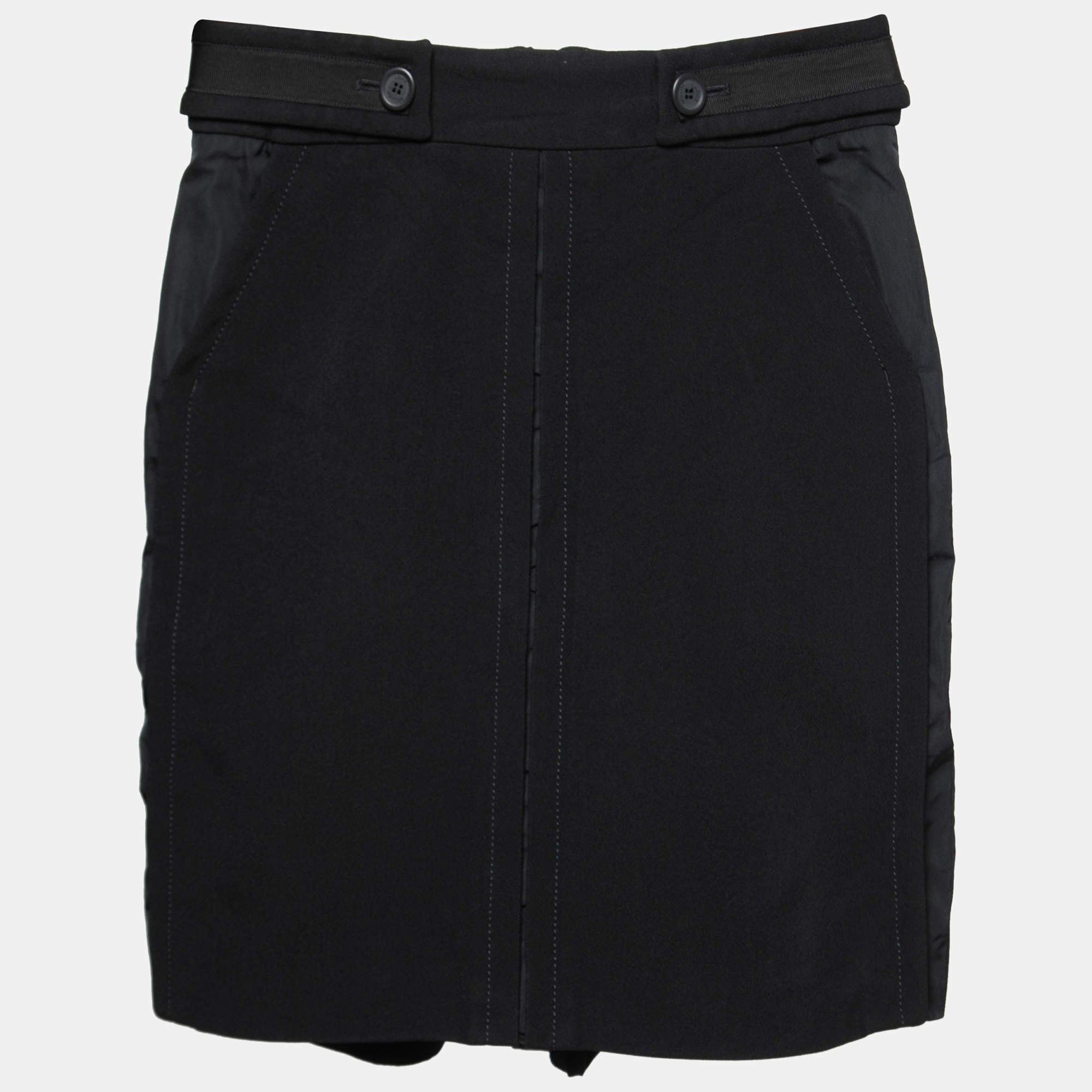 Louis Vuitton Black Crepe & Synthetic Trimmed Skirt S