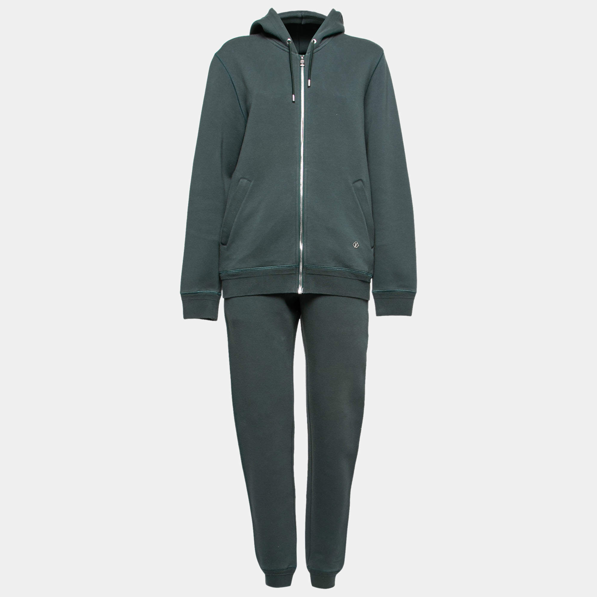 Pre Owned Louis Vuitton Green Cotton Track Suit Set S/L